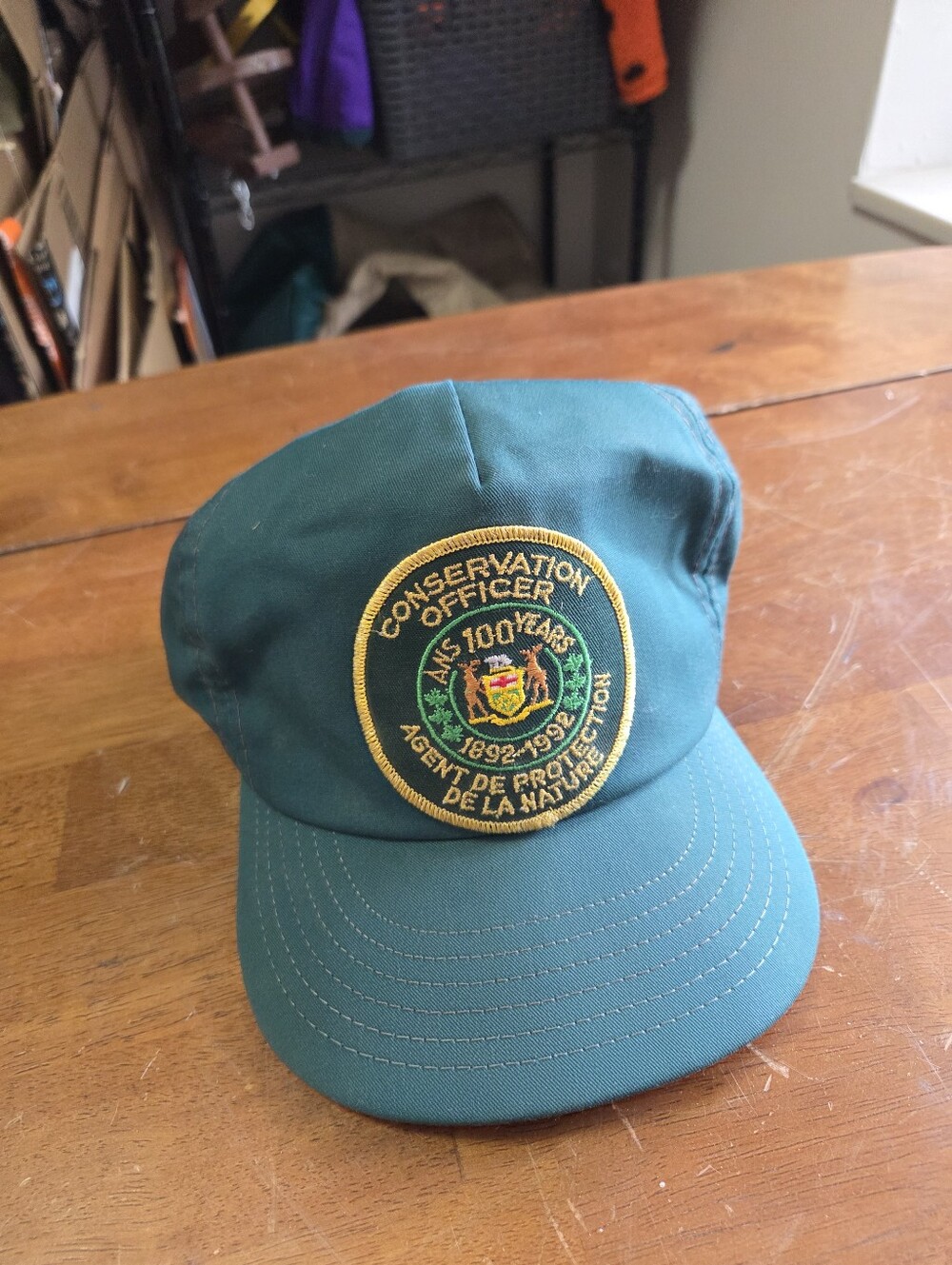 Vintage 1992 Ontario Conservation Officer Centennial snapback Hat - Green Snapba